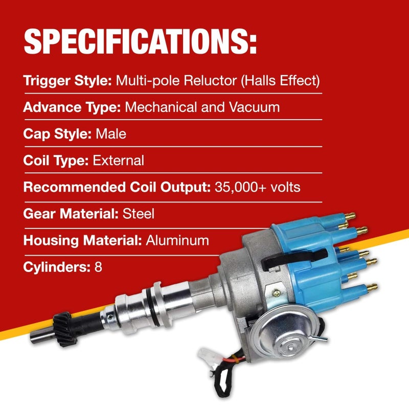 A-Team Performance Ready to Run Distributor - Blue Cap, 5.0 HO Small Block Windsor V8-2-Wire Setup & Distributor Cap Rotor Kit - Compatible with Ford Windsor V8 (221,260,289,302) - Image 3